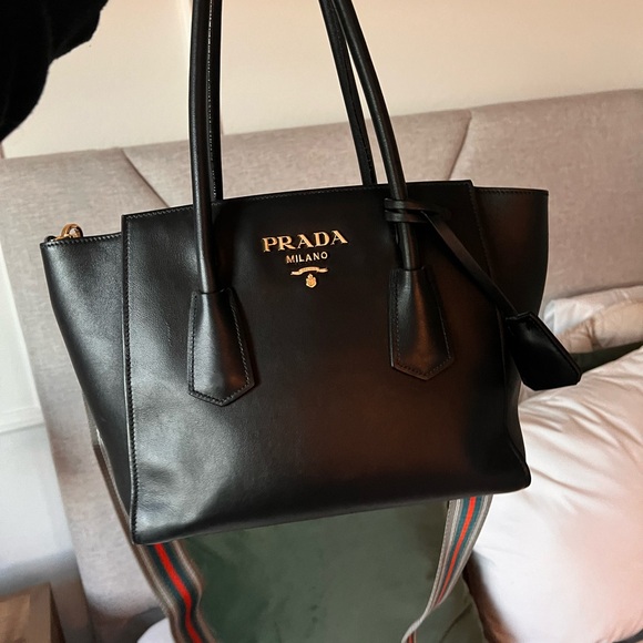Prada Black Leather Tote with Gold Accents - Picture 2 of 8